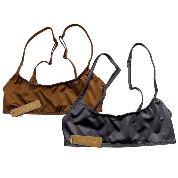 SKIMS Other - SKIMS Stretch Satin Scoop Neck Bralette Lot of 2 Armor Bronze XXS